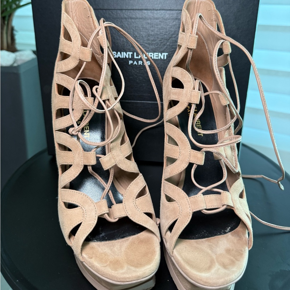 Saint Laurent Beige Lace-Up Heels